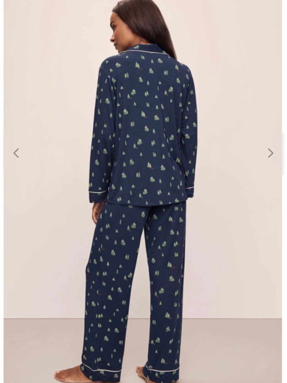 Eberjey Gisele Woodland Pine Navy Ivory Pajama Set M Tencel Modal Christmas - Picture 2 of 10